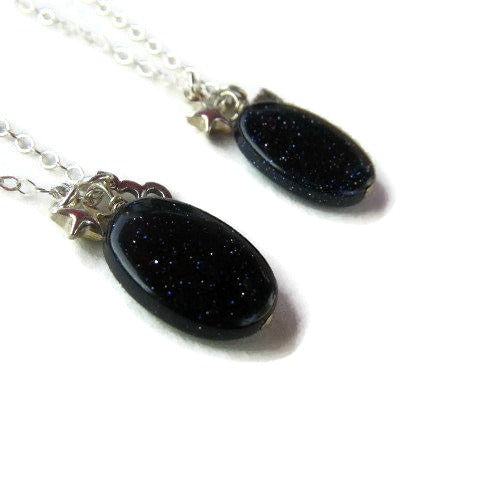 Crystal Zodiac Sign Necklace w/ Charm & Blue Goldstone - Side