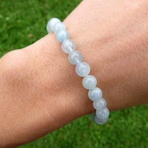 Blue Aquamarine Crystal Bracelet - Round Beaded Stone Bracelet