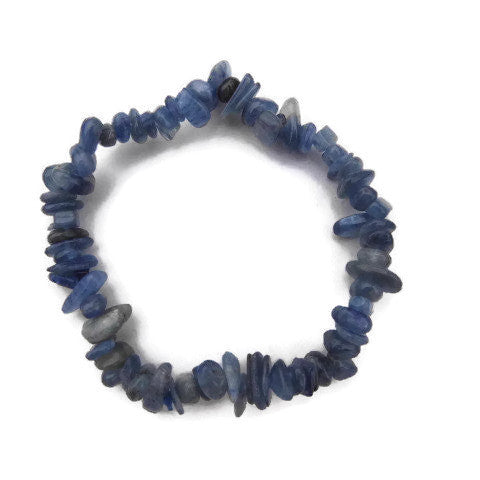 Kyanite Bracelet | Blue Beaded Stone Bracelet w/ Crystal Chips