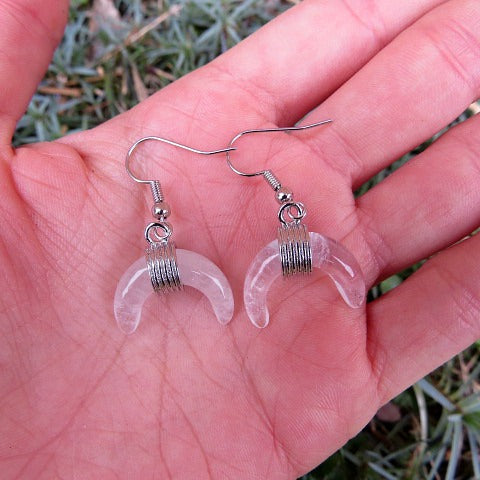 Clear Quartz Crystal Crescent Moon Earrings