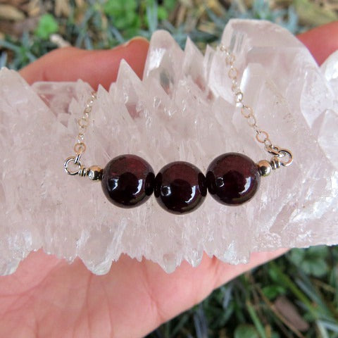 Red Crystal Garnet Necklace - Round Stone Beads - January Birthstone Jewelry