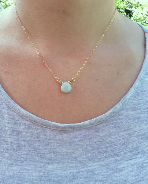 Aqua Blue Chalcedony Necklace Crystal Choker - On Model