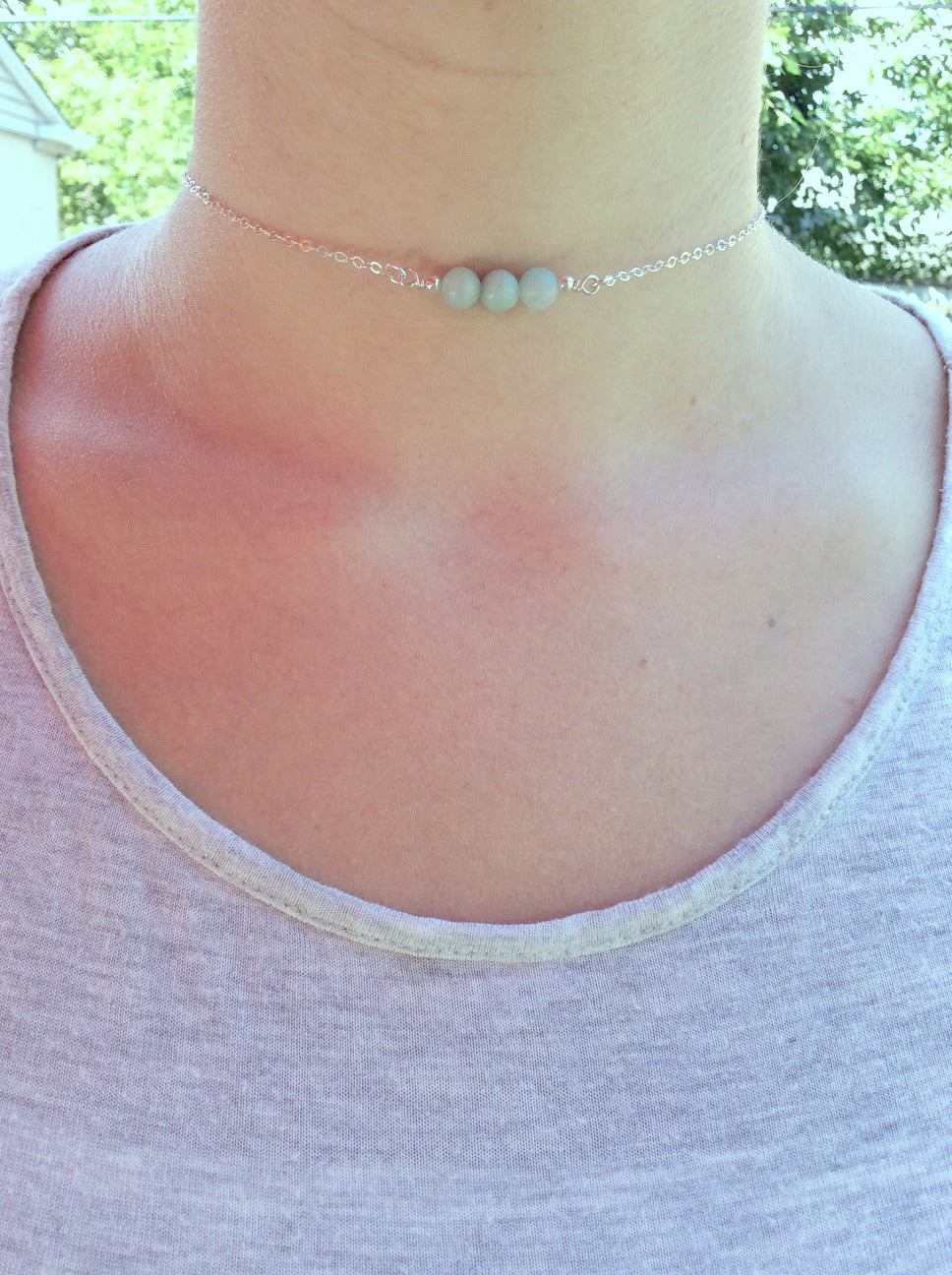 3 Stone Beaded Amazonite Crystal Necklace - Amazonite Crystal Choker