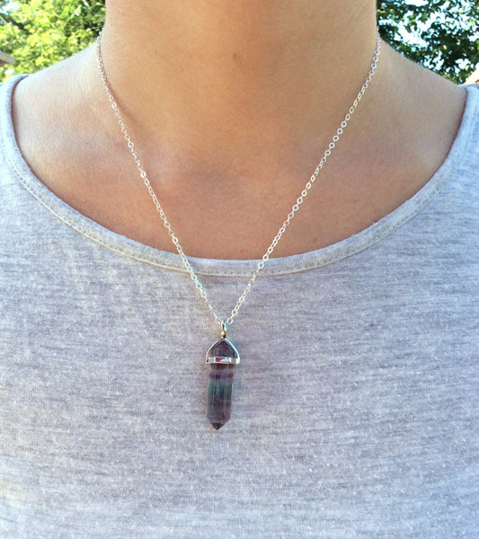 Rainbow Fluorite Necklace | Crystal Point Necklace | Fluorite Jewelry