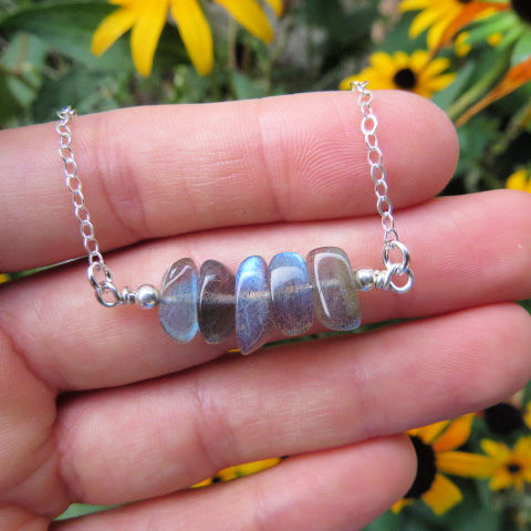 Flashy Blue Labradorite Crystal Necklace | Labradorite Jewelry