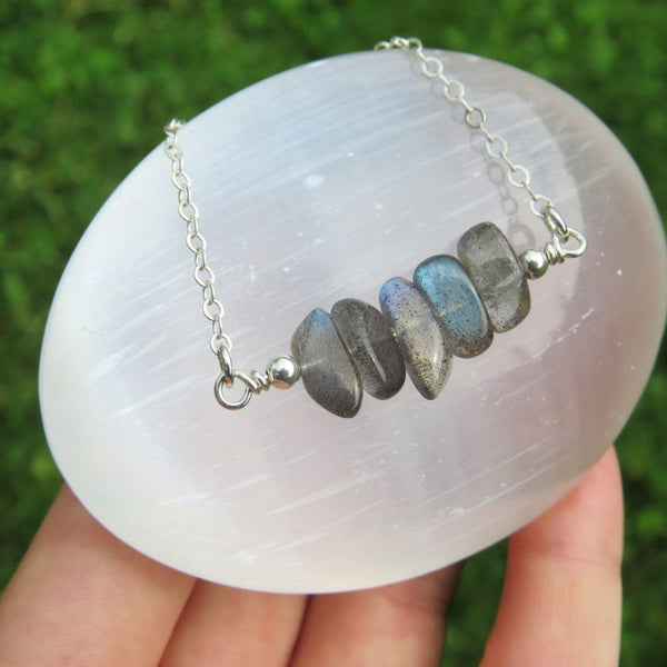 Flashy Blue Labradorite Crystal Necklace | Labradorite Jewelry