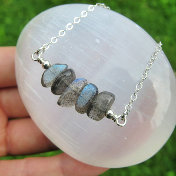 Flashy Blue Labradorite Crystal Necklace | Labradorite Jewelry