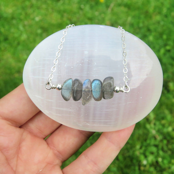 Blue Labradorite Necklace w/ Ston Chips 