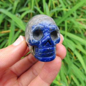 Lapis Lazuli Crystal Skull Figurine | Blue Carved Stone Skull Statue - Small 1.5"