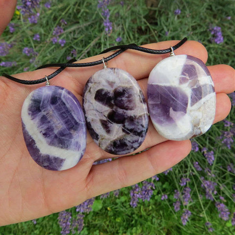 Chevron Amethyst Necklace - Large Amethyst Necklace Black Cord