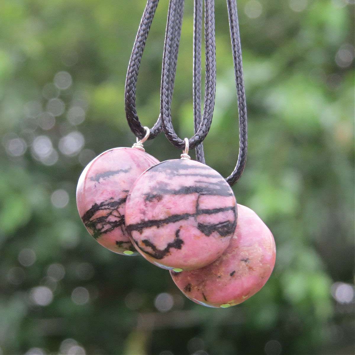 Large Rhodonite Crystal Necklace | Pink Black Matrix Rhodonite Stone