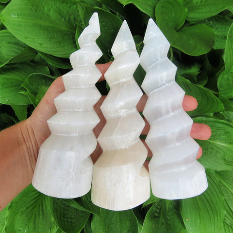 Selenite Spiral Tower - Crystal Unicorn Horn Tower