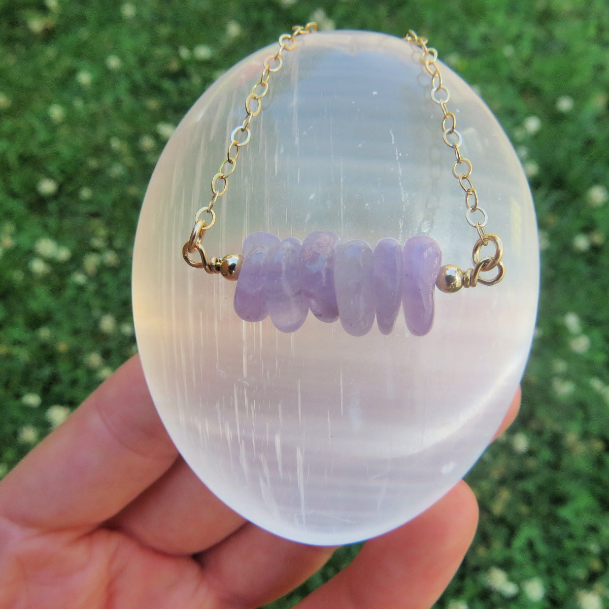Lavender Purple Jade Crystal Necklace