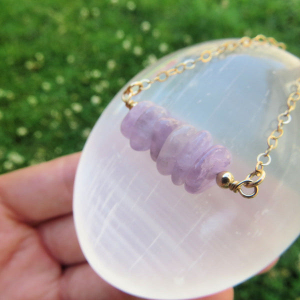 Lavender Purple Jade Necklace w/ Chip Stone Beads | Jade Crystal Jewelry
