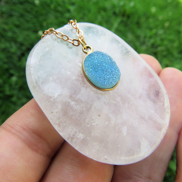 Aqua Blue Druzy Necklace - Druzy Quartz Jewelry