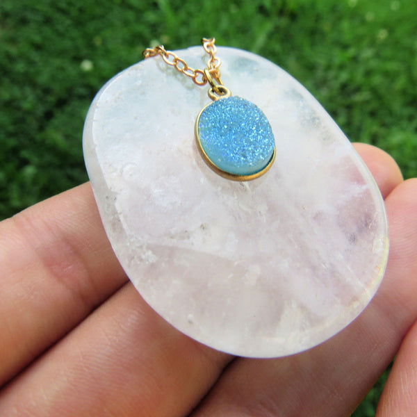 Light Blue Druzy Necklace | Crystal Choker Necklace | Druzy Jewelry