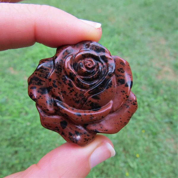 Crystal Rose Stone Mahogany Obsidian Flower Carving