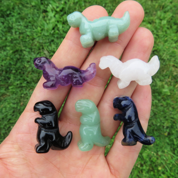 Mini Crystal Dinosaur Figurines - Carved Stone T-Rex and Brontosaurus