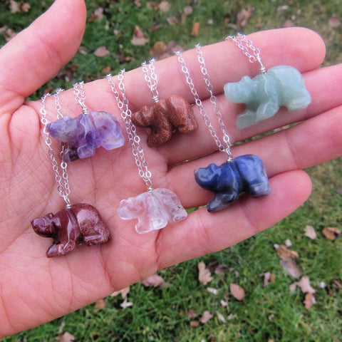 Carved Crystal Bear Necklace - Spirit Animal Bear Jewelry