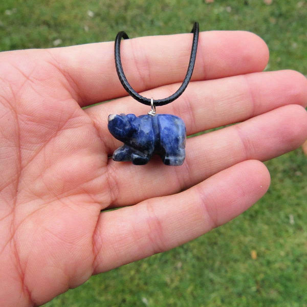 Crystal Bear Necklace - Blue Sodalite Bear Carving