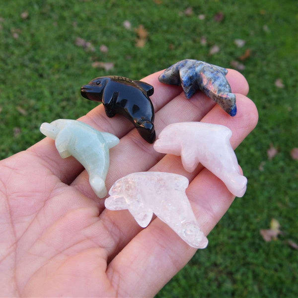 Crystal Dolphin Stone Animal Carving 1" Figurine