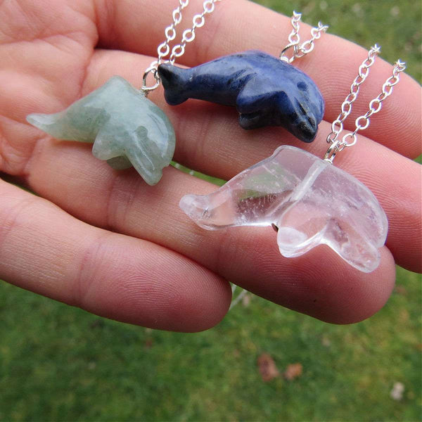 Crystal Dolphin Necklace in Sterling Silver | Carved Stone Animal Necklace