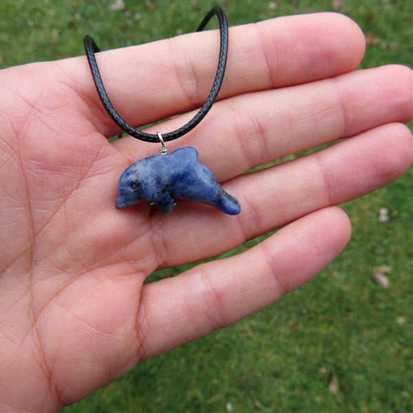 Crystal Dolphin Necklace in Sterling Silver | Carved Stone Animal Necklace