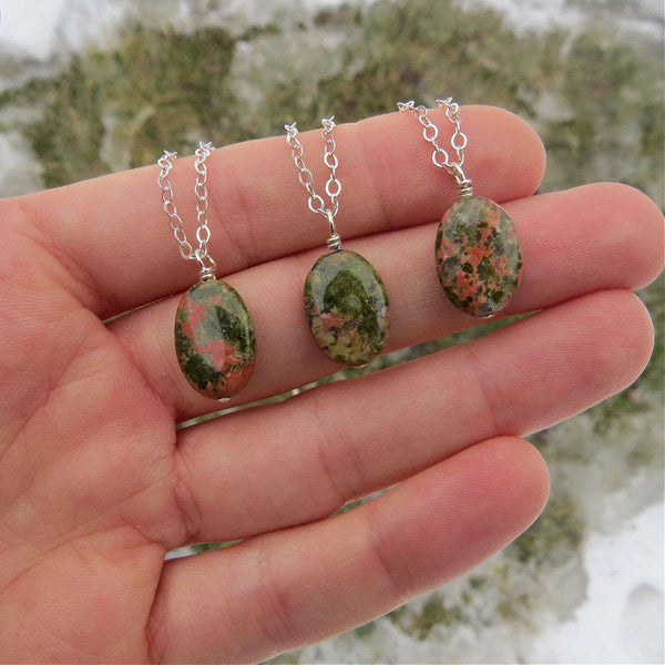 Unakite Crystal Necklace Sterling Silver