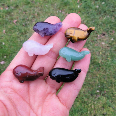 Mini Crystal Whale Figurine 1" - Carved Stone Animal