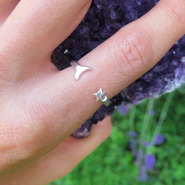 Sterling Silver Crescent Moon and Star Ring