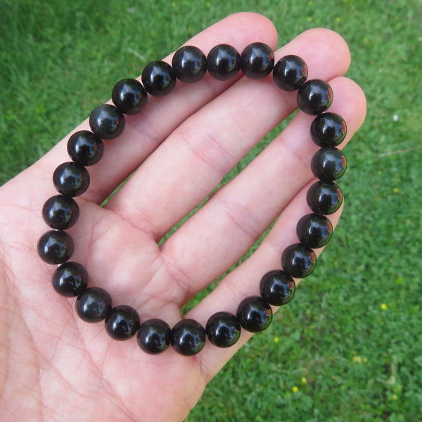 Round Beaded Stone Black Obsidian Bracelet