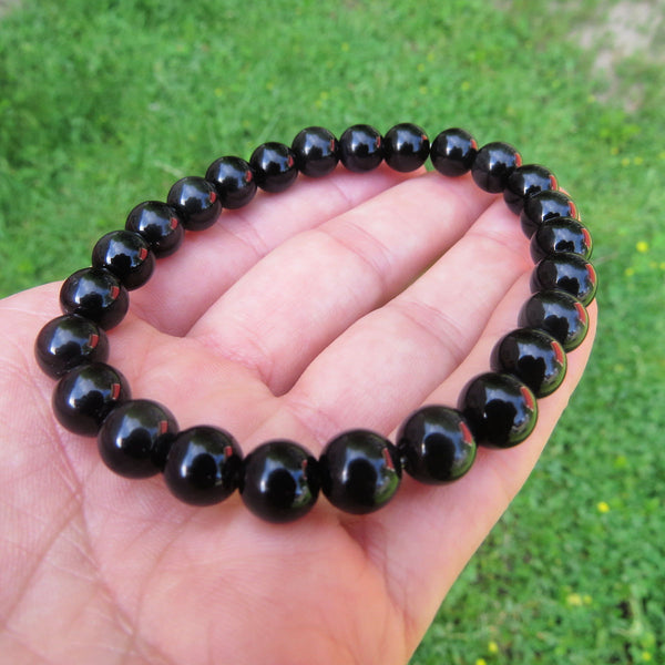 Obsidian Bracelet | Black Beaded Stone Crystal Bracelet | Obsidian Jewelry