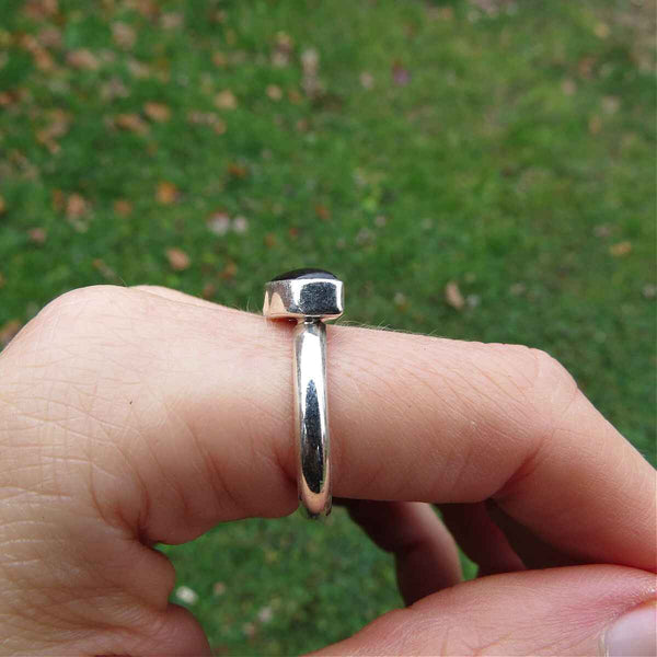 Black Onyx Crescent Moon Ring Sterling Silver Size 8