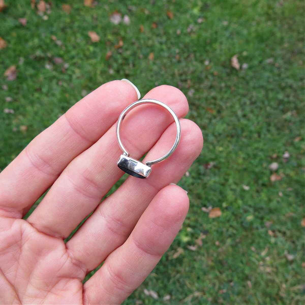 Black Onyx Crescent Moon Ring Sterling Silver Size 8