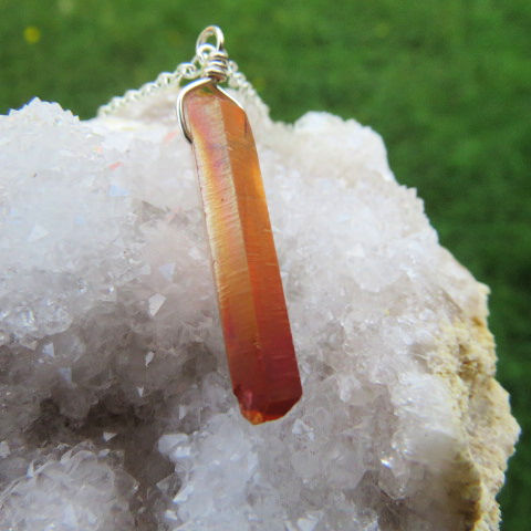 Sunset Aura Quartz Necklace | Orange Crystal Point Necklace