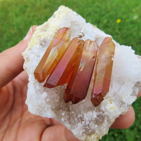 Sunset Orange Aura Quartz Crystal Points