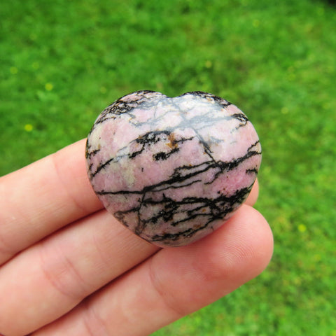Rhodonite Crystal Heart - Pink/Black Puffy Heart Stone