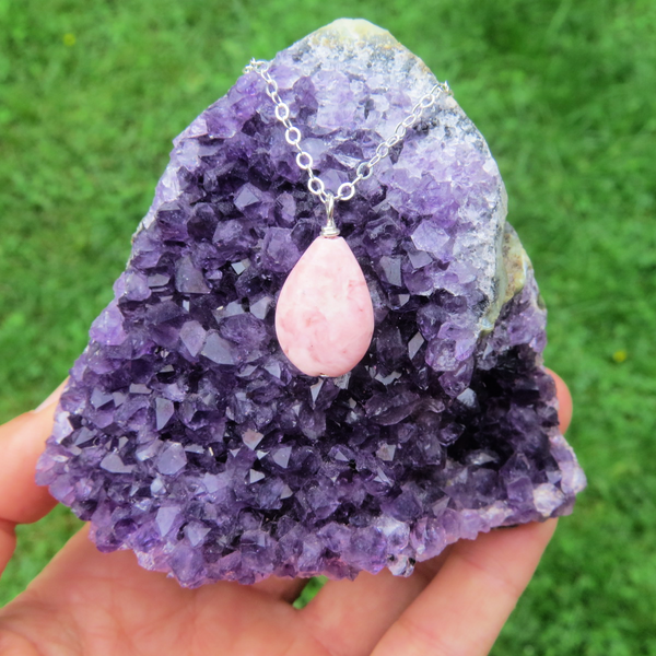 Pink Rhodochrosite Crystal Necklace