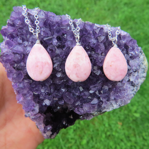 Rhodochrosite Necklace - Pink Stone Necklace - Rhodochrosite Jewelry
