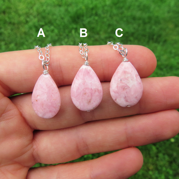 Rhodochrosite Necklace | Pink Crystal Necklace | Sterling Silver Rhodochrosite Jewelry