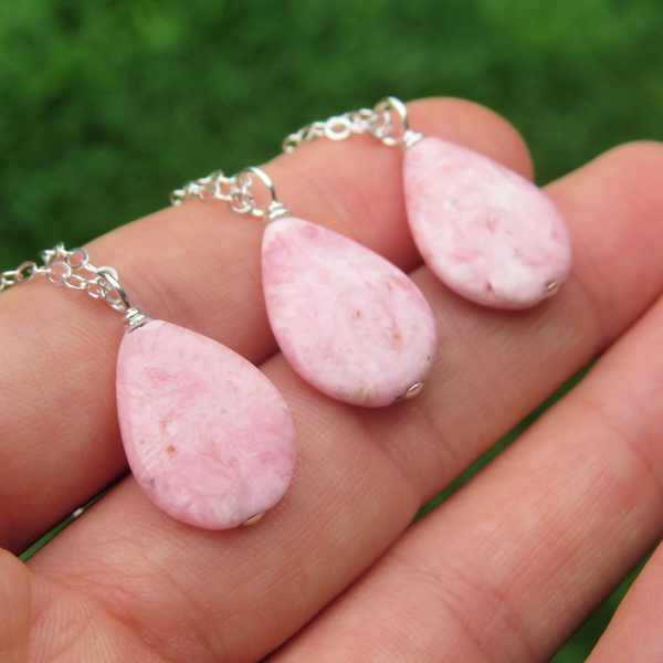 Rhodochrosite Necklace | Pink Crystal Necklace | Sterling Silver Rhodochrosite Jewelry