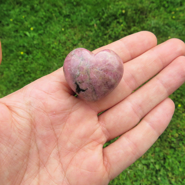 Pink Rhodonite Puffy Heart 1.25" | Carved Crystal Heart Stone