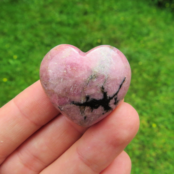 Pink Rhodonite Crystal Heart - Puffy Stone Heart