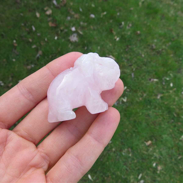 Rose Quartz Crystal Elephant Stone Carving