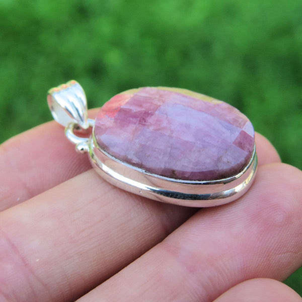 Pink Torumaline Stone Pendant in Sterling Silver  | Large Faceted Pink Stone