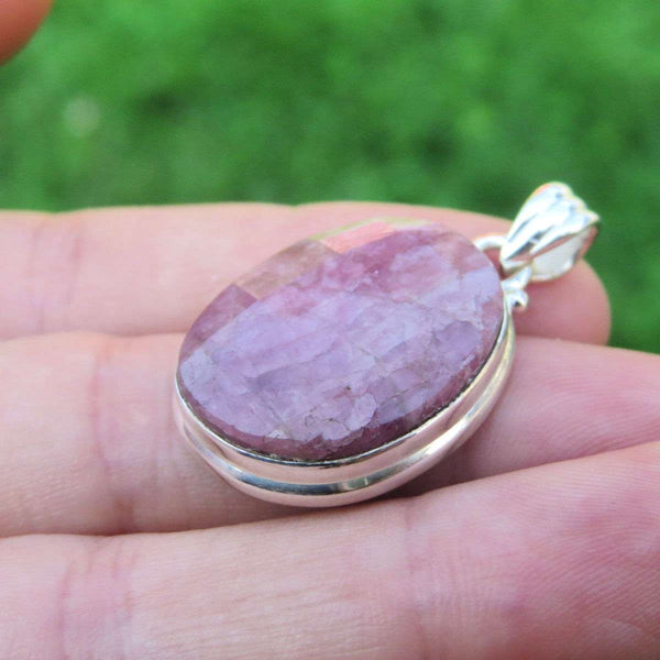 Pink Torumaline Stone Pendant in Sterling Silver  | Large Faceted Pink Stone