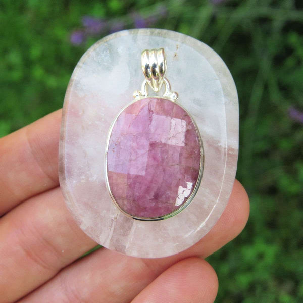 Pink Torumaline Stone Pendant in Sterling Silver  | Large Faceted Pink Stone