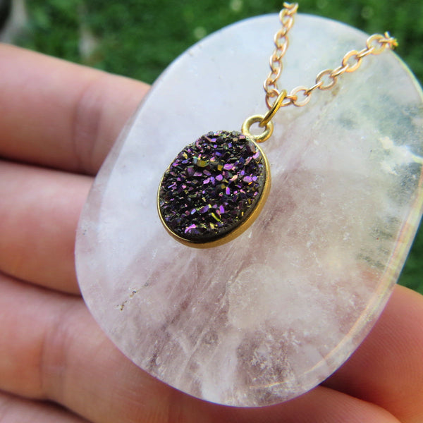 Purple Druzy Necklace - Gold Druzy Jewelry
