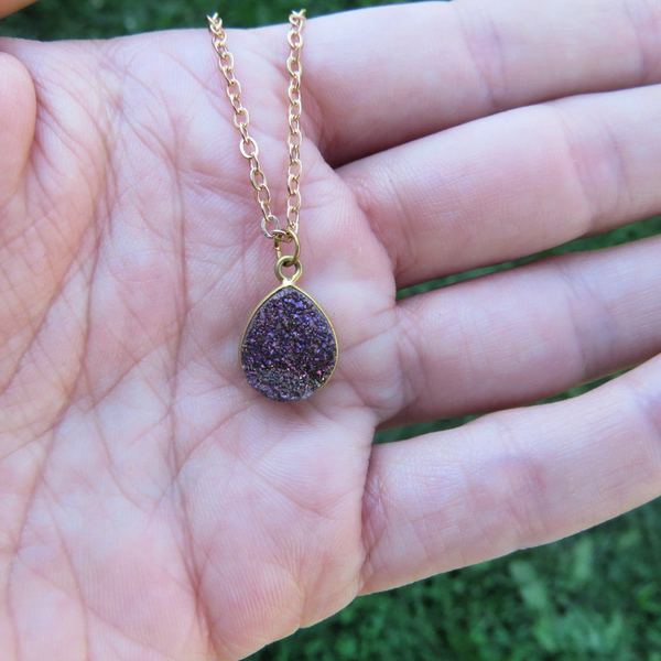 Purple Druzy Necklace | Rainbow Crystal Necklace | Druzy Jewelry