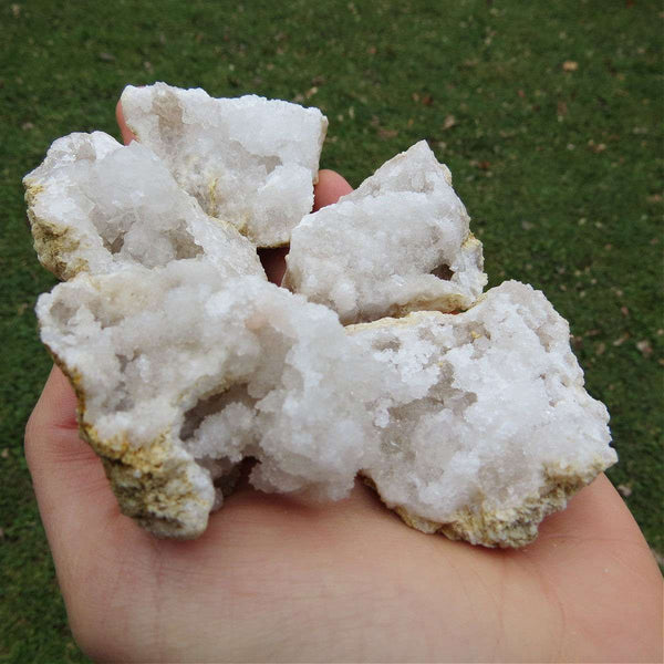 White Druzy Quartz Geode Stone | Medium 2" Cracked Crystal Geode